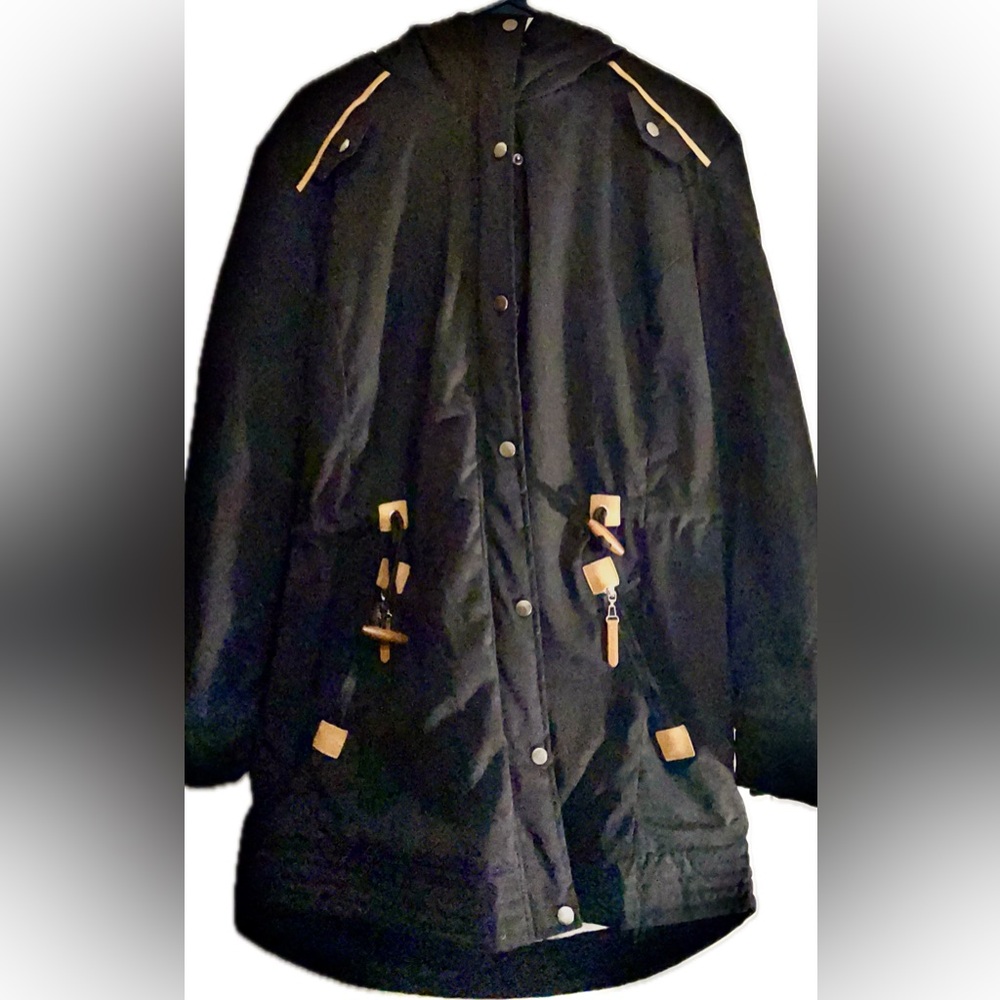 Black Hooded Jacket with Tan Accents
